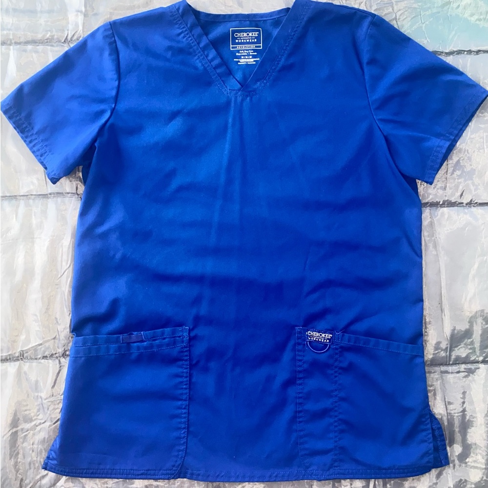 Cherokee Workwear Women's V-Neck Scrub Top - Galaxy Blue Size Medium